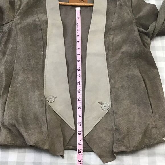 𝅺EMU Australia blazer jacket leather neutral tone beige grey open front pockets - Picture 11 of 15